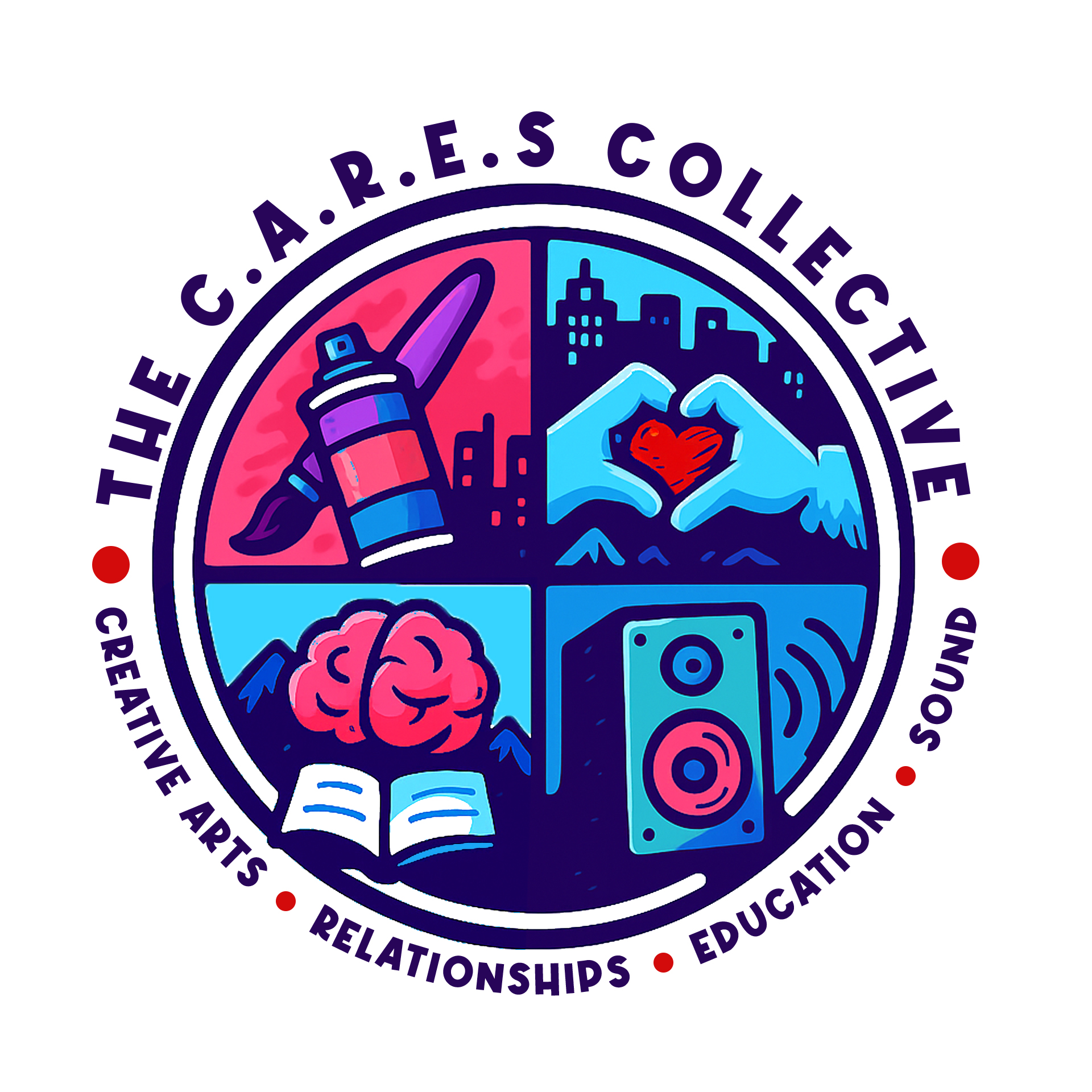 The C.A.R.E.S. Collective official logo: Creative Arts, Relationships, Education, Sound